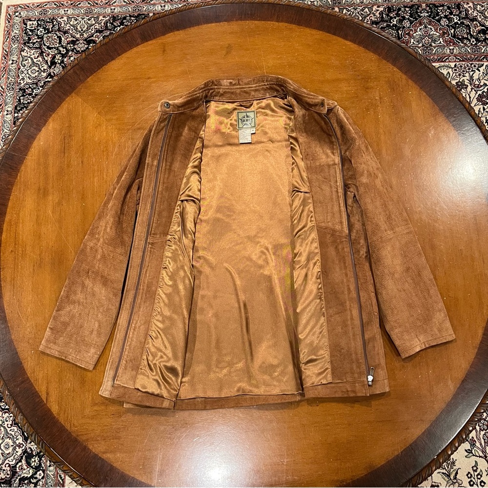 AMI Alexandre Mattiussi Men’s Vintage Full-Zip Leather Jacket Brown Medium - Picture 4 of 16